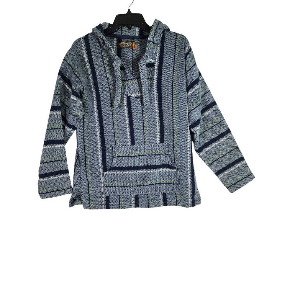 Baja Joe L Mexican Hoodie Pullover Drug Rug Blue Striped Surf Baja Skater Grunge